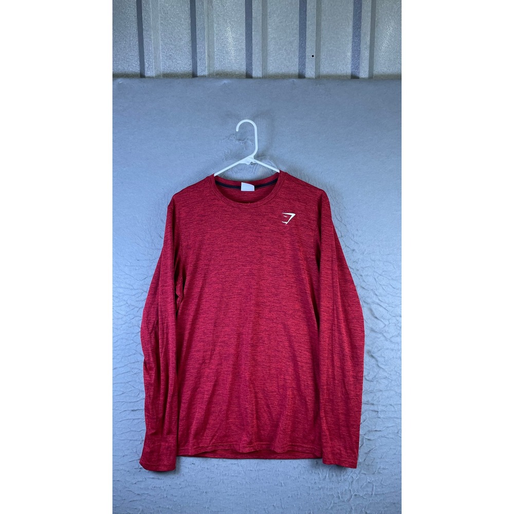 Gymshark Long Sleeve Shirt Mens Large Red Excellent Marl Training Top